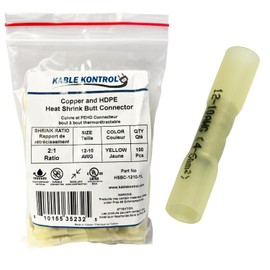 Kable Kontrol Heat Shrink Butt Connector - 12-10 AWG 100 Pcs – Insulated Butt Splice Waterproof Marine Grade Electrical Wire Crimp Terminals, Copper & HDPE for Automotive, Boat, Stereo Wiring - Yellow