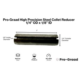 Pro-Graad High Precision Steel Router Collet Reducer, 1/4" OD x 1/8" ID, CNC Router Bit Collet Reduction Sleeve, Industrial-Grade Steel, 1-Inch Length for Smooth & Reliable Performance
