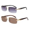 Elite Slim Rimless Rectangular Metal & Wood Art Aviator Sunglasses
