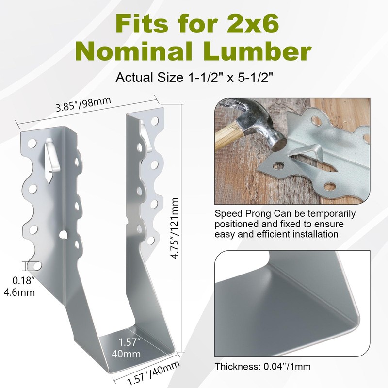 Mixiflor 25 Pcs 2x6 Joist Hangers for Wood, 20 Gauge