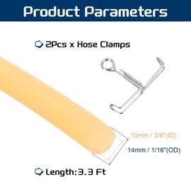 PATIKIL 3.3 Ft(1M) Natural Latex Rubber Tubing, 3/8"(10mm) ID x 9/16"(14mm) OD Sling Shot Rubber Tubing Tube with Hose Clamps for Exercise, Stretching, Laboratory, Home Hose Tube