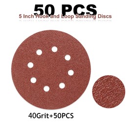 SUPBICCO 50 PCS 40 Grit 5 Inch 8 Hole Sanding Discs, Hook and Loop Round Sandpaper Pads for Random Orbital Sander