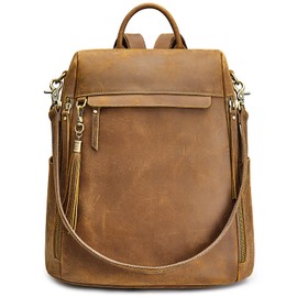 S-ZONE Women Vintage Genuine Leather Backpack Purse Anti-theft Fashion Travel Daypack