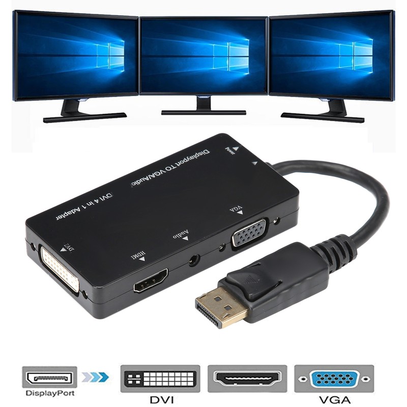 4‑in‑1 Adapter Cable Displayport to HDMI/VGA/DVI/Audio Converter Multifunction