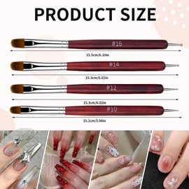 French Manicure Brush, Esclane 2 Way French Nail Brush with Dotting Tool for Manicure Cuticle Clean Up Nail Art Design, French Tip Brush (Wood, #10)