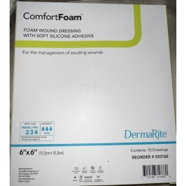 DermaRite ComfortFoam Border Foam Wound Dressing  Soft Silicone Adhesive 6" x 6" BX of 10