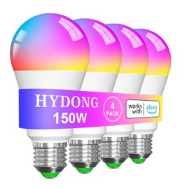 HYDONG Smart Light Bulbs, 15W Color Changing Light Bulbs Compatible with Alexa Only, A19 Alexa Light Bulbs, Tunable 2700K-6000K E26 / E27 Bluetooth LED Lights for Bedroom, Living Room 4 Pack
