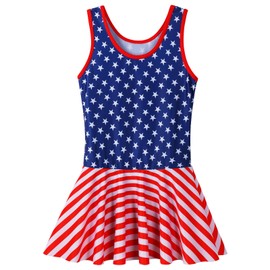 ZNYUNE Children Girls One-Piece Swimsuits Dress Kids Swimming Costumes for Girls Sleeveless Rash Guard Surfing Swimwear Sweet Skirted Style S303 RedBlue 104