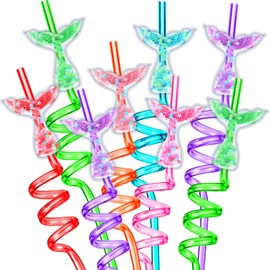 24 Pieces Mermaid Party Favors Glitter Mermaid Tail Straws Reusable Sparkly Drinking Straws for Mermaid Birthday Pool Party Supplies Decorations Gift Bag Fillers
