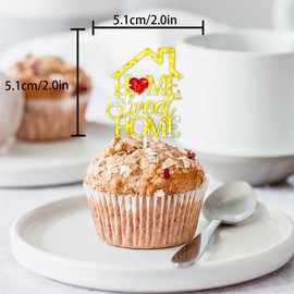 18pcs Gold Glitter Welcome Home Dessert Cupcake Pick for Home Sweet Theme Decor Supplies Men Women Happy Birthday Housewarming Party Decorations