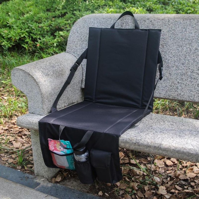 Folding Stadium Seat Camping Back Support Cushion Seat with Storage