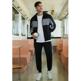 LBL Leading the Better Life Track Suits Mens 2 Piece Outfit Casual Color Block Sports Jogging Sweatsuit Set Blackgray L