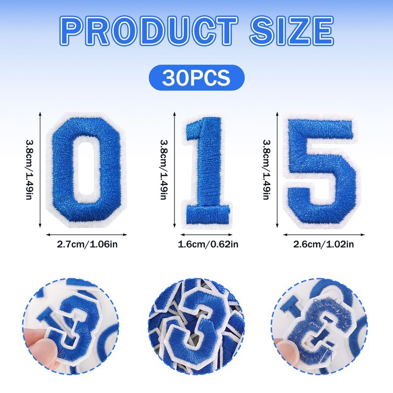 FR 30 Pcs Iron on Numbers Patches, Varsity Numbers 0-9