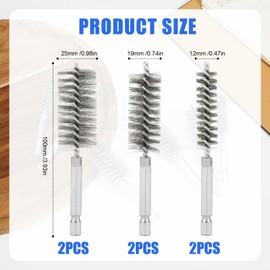 6pcs Bore Brush for Drill, 0.47 Inch, 0.75 Inch, 1 Inch Stainless Steel Pipe Brush Stainless Steel Wire Brushes Copper Tube Pipe Cleaning Brush for Power Drill