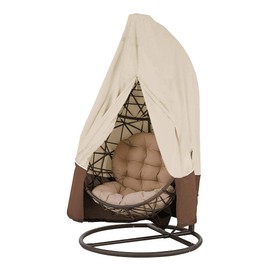 Egg Hanging Chair Cover with Zipper, Heavy Duty Weather Resistant Wicker Egg Swing Chair Cover Veranda Patio Garden UV Resistant Protective Cover (Single Seat, Beige & Coffee)