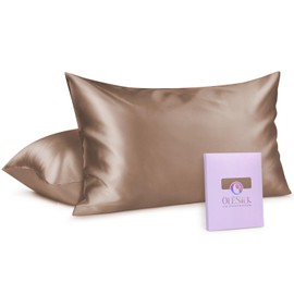 OLESILK 100% Mulberry Silk-Pillow-Cases 2 Pack for Hair and Skin, Real Silk-Pillowcase with Hidden Zipper, Both Sides Natursl Pure Silk, Camel, Standard 20''×26''