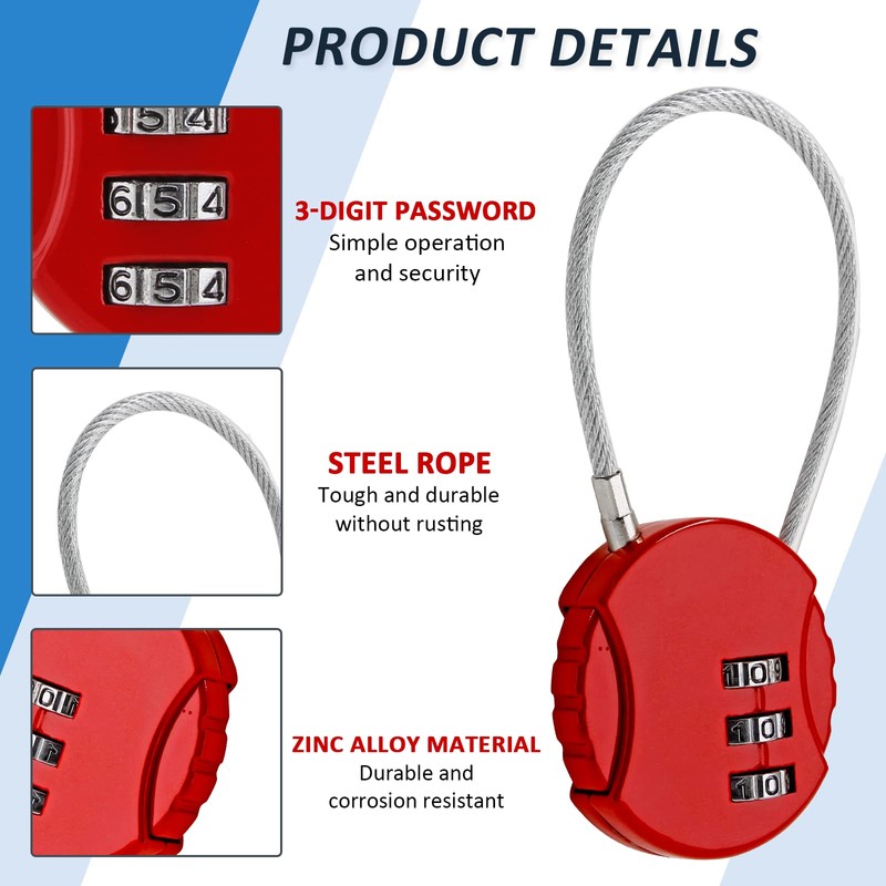 Litoexpe 6 Pcs Combination Lock, 3 Digit Outdoor Waterproof Padlock