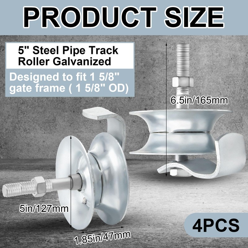 Pasimy 4 Pcs 5'' Sliding Gate Roller Galvanized Steel Pipe