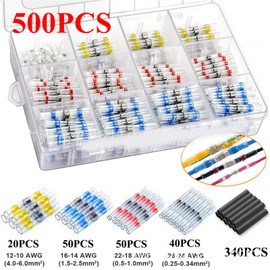 1 Set Heat Shrinkable Terminals Waterproof Solder Ring Insulated Butt Connectors Assortment 500PCS White 40 Red 50 Blue 50 Yellow 20 Tube 340
