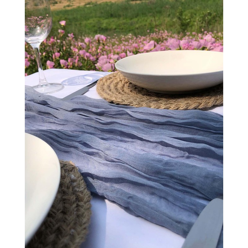 FuSenYuan Dusty Blue Cheesecloth Table Runner 10FT 1Pack Rustic Boho