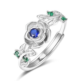 Rose Rings for Women Sterling Silver Adjustable September Birthstone Sapphire Ring Anniversary Mother Jewellery Gifts for Mom