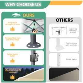 COBIZI Canopy 10x10 Pop Up Canopy Tent 1-Button Push Easy up Outdoor Canopy Instant Portable Commercial Shelter Waterproof UPF50+ Gazebo with Reflective Strip, Air Vent & 4 Sandbags,Khaki