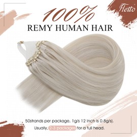 Hetto Micro Beads Hair Extensions Human Hair Micro Link Extension Pre Bonded Micro Hair Extensions 20 Inch #60 Platinum Blonde 50g 50 Strands