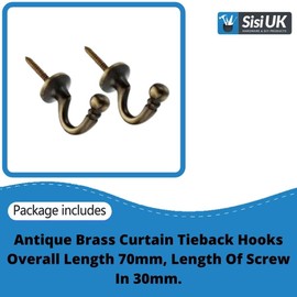 Antique Brass Tie Backs Ball End Curtain Drape Tassel Screw In Hooks U Shaped Curtain Tie Hooks Antique Brass Curtain Tie Back Fixings for Curtains Clothes Coat Hanger Hook Pack of 4.