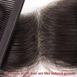 Lavishairs 0.06mm Full PU Frontal Hairpiece For Men Toupee Natural Hairline Forehead Hair Piece Patch Invisible Seamless Ultra Thin Skin PU Human Hair Toppers Replacement Black/Brown Color