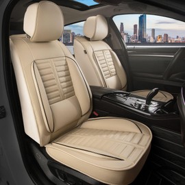 RAWAKORW Car Seat Covers Fit for 2011-2019 Ford Flex Full Set Leather Seat Covers Set with Lumbar Support Premium Automotive Cushion Protector(Full Set, Beige)