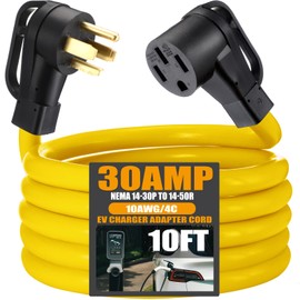 Tellegloww 10FT NEMA 14-30P to 14-50R EV Charger Adapter Cord 30 Amp Dryer to 50 Amp EV for Level 2 Charging, 4 Prong Male to 4 Prong Female Power Cord with Handle, STW 10 AWG/4C, ETL Listed