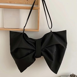 unique bow purse for women, large black tote bag with zipper, novelty messenger bag for women trendy hobo crossbody bags, bow stuff gift for girl