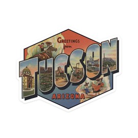 Die Cut Sticker Tucson, Arizona, Large Letter Scenes, Contour Vinyl Sticker 3 to 6 inches, (Waterproof Decal for Cars, Water Bottles, Laptops, Coolers), Large
