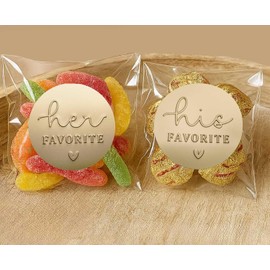120 x His and Her Favorite Stickers, Embossed Gold Foil Wedding Favors for Guests, Wedding Treat Bags, Raised Gold Foil His and Her Favorite Labels, Wedding Favorite Stickers, 1.6” (Stickers Only)