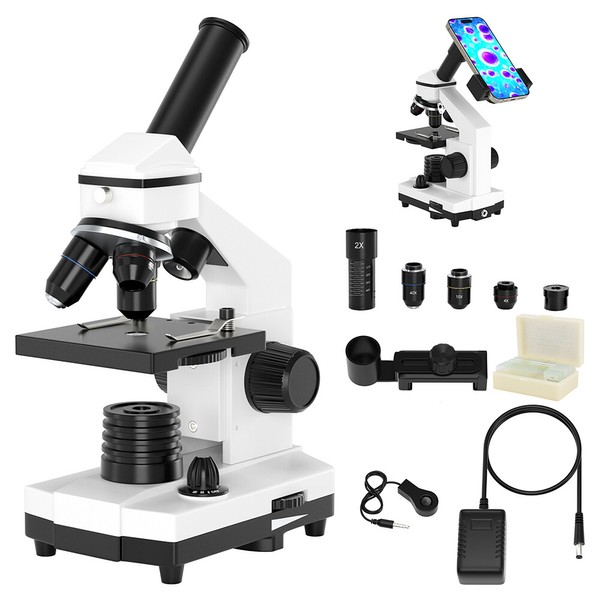 Amotopart 100X-2000X Compound Monocular Microscope For Kids Adult With Slides