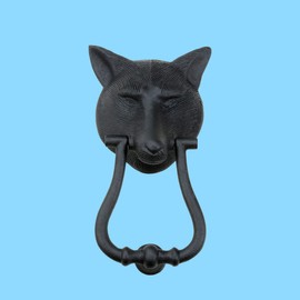 Black Cast Iron Fox Head Style Front Door Knocker 8.5" H Ornate Entry Door Loud Metal Knockers for Animal Lovers Rust Resistant Finish Includes Mounting Hardware Renovators Supply Manufacturing