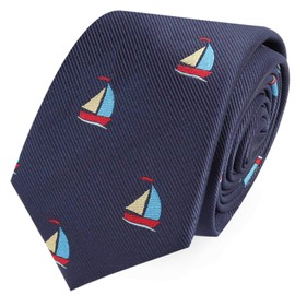 Sports & Speciality Ties | Neckties for Men | Woven Skinny Neck Ties | Present for Work Colleague | Bday Gift for Guys, Sail Boat, Skinny