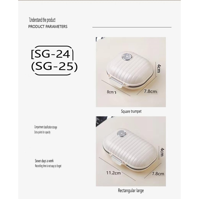 Pill Organizer Case with Carabiner, 7 Compartments,Compartmentalized Dispenser for Men