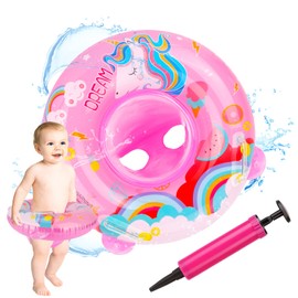 Baby Swimming Ring, Unicorn Cartoon Inflatable Baby Swimming Float PVC Safety Aid Float Seat Circle Swim Float Boat with Inflator and Seat for Age 6 Months to 2.5Years Toddler Floating Training, Pink