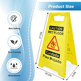 YOLNEXI 2 Pack Caution Wet Floor Sign, 17.5" Height, Bright Yellow, Double-Sided A-Frame Safety Caution Sign Commercial, Bilingual Caution Message