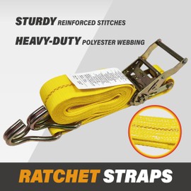 2 Pack Ratchet Straps 2" x 15' x 5000lbs Cargo Tie Down Straps with J Hooks for Trucks and Trailers by KODIAK STRAPS [Short Handle]