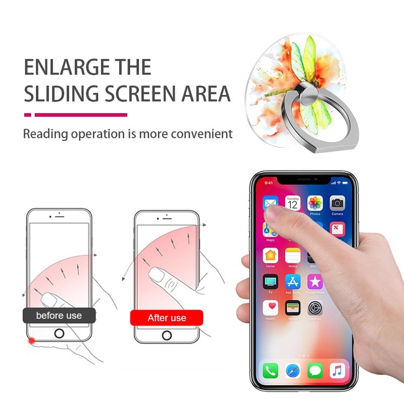 yicomon Cell Phone Ring Holder Grip, Cute Green Orange Dragonfly