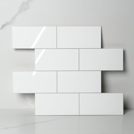 COLAMO Luxury 10 Sheet Peel and Stick Backsplash,12”x12”Pure White Subway Tile for Kitchen Wall,Self Adhesive Glossy Faux Marble Tile,Stick on Accent Wall Backsplash Tile for Living Room, Bedroom,RV