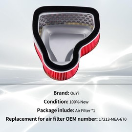 Motorcycle Air Filter Compatible With Honda VTX1300C VTX1300R 2004-2009 VTX1300T 2008-2009 VTX1300S 2004-2008 VTX1300S Retro SC52 2003-2007