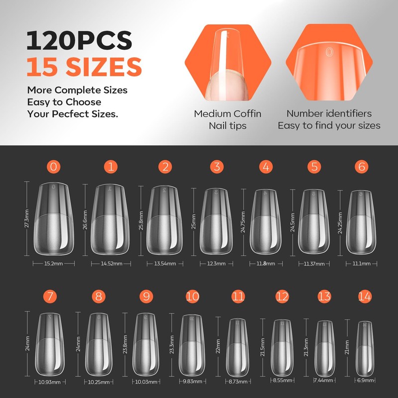 Modelones Nail Tips, 120 Pieces, Full Cover Nail Tips Set,