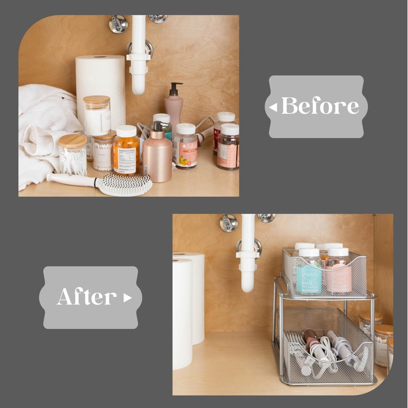 Sorbus 2 Sets of 2 Tier Metal Under Sink Organizer
