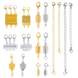 lasuroa 16pcs Magnetic Jewelry Clasps & Chain Extenders, Gold Silver Jewelry Converter Clasp and Extenders for Necklace Bracelet Anklet (Multiple Sizes & Styles)