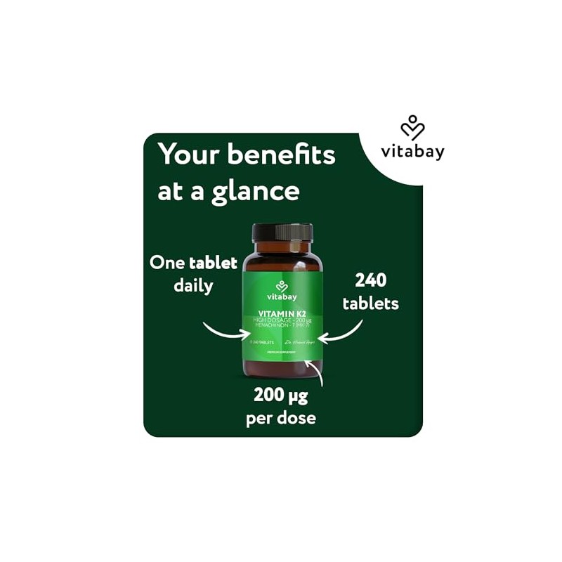 Vitabay Vitamin K2 MK-7 200 µg – 240 Vegan Tablets