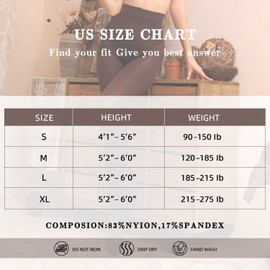 WAKUNA 2 Pairs Pantyhose Opaque Tights 40D Resistant Control Top（Black,Small