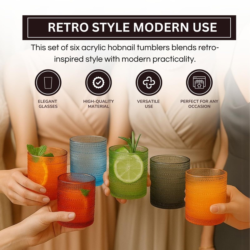 Khen Plastic Hobnail Drinking Glasses Set of 6 Neutral Tones